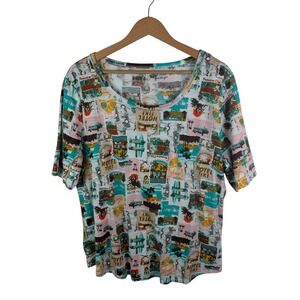 NEW Cato Tropical Graphic Scoop Neck Tee XL Tiki Vacation Resort Colorful Beachy